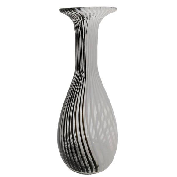 Hand Blown Filigrana Canned Glass Vase Black White Stripe Dino Martens-Like 11.5 - Picture 3 of 13